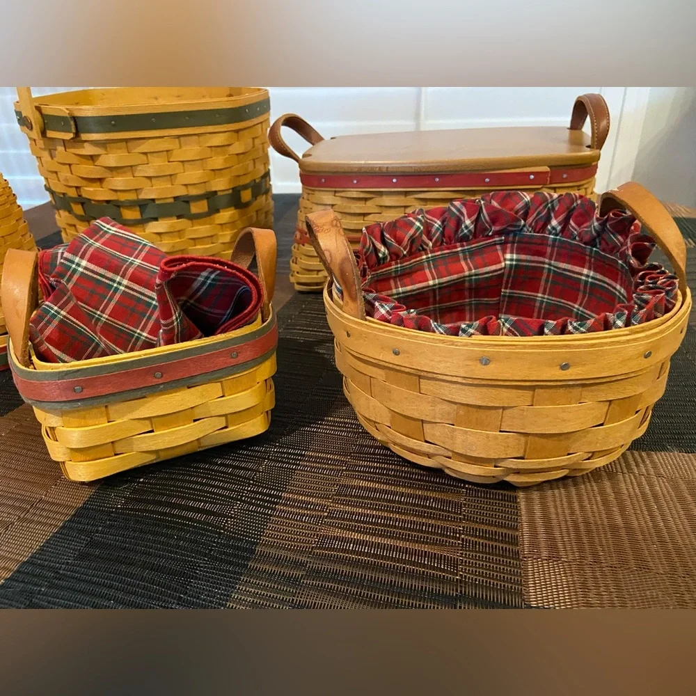 Vintage Longaberger baskets, lot of 5, Christmas collection, reds, 1992-2002